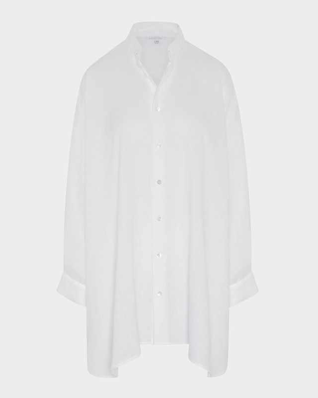 Wide A-Line Collarless Shirt with Slits (Long Plus)